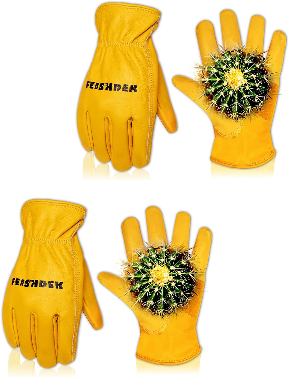 Leather Work Gloves, Puncture Proof Garden Gloves for Women, Heavy Duty Safety Working Gloves for Men