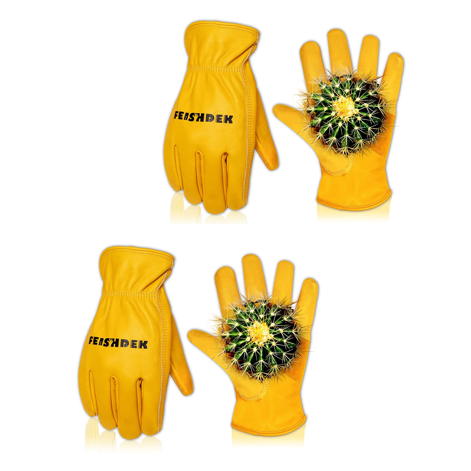 Leather Work Gloves, Puncture Proof Garden Gloves for Women, Heavy Duty Safety Working Gloves for Men