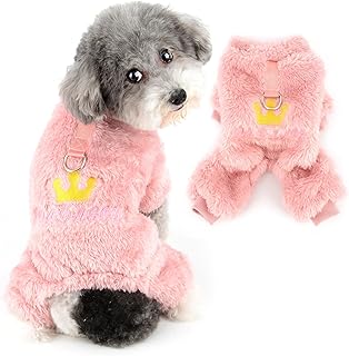 Ranphy Fleece Dog Pajamas for Small Dog Boy and Girls Pet Pjs with Crown Embroidery Puppy Pyjamas with D-Ring Autumn Winter Super Soft Warm Pullover Chihuahua Yorkie Boysuit Cat Apparel, Pink, L
