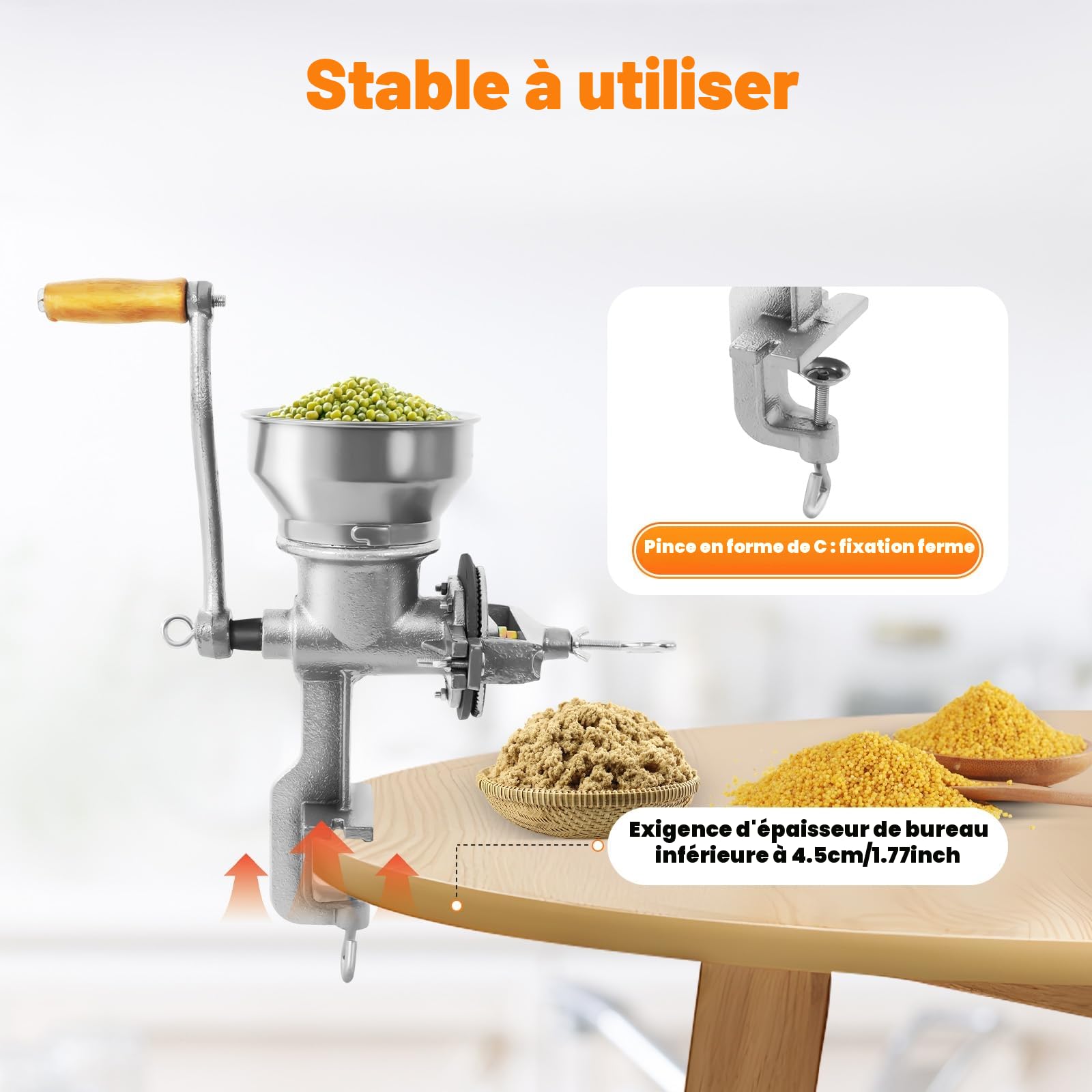 Moulin à céréales, manuel, à la main, pour céréales, grains et café