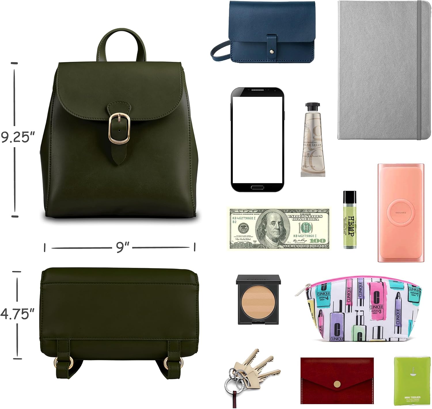 SUNLIGHT LEAVES Simple Vegan Leather Flap 3 Way Convertible Backpack For Women Classic Vintage Faux Leather Fashion Daypack (Green) image 5
