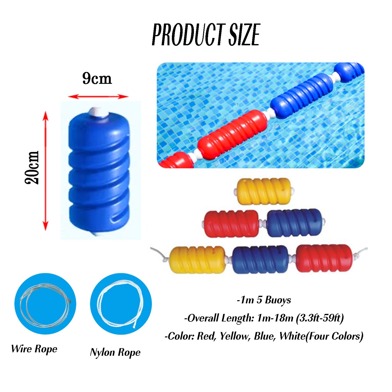 Recinzione di sicurezza professionale per piscina, divisori in nylon resistente per estremità basse e profonde, 18 m, kit per una maggiore sicurezza della piscina