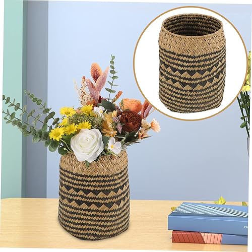 Miniatura 7 de BETOOKY Cesta de almacenamiento de papelera de oficina, papelera tejida, papelera pequeña, cesta de flores, canasta de basura, cuerda de paja,