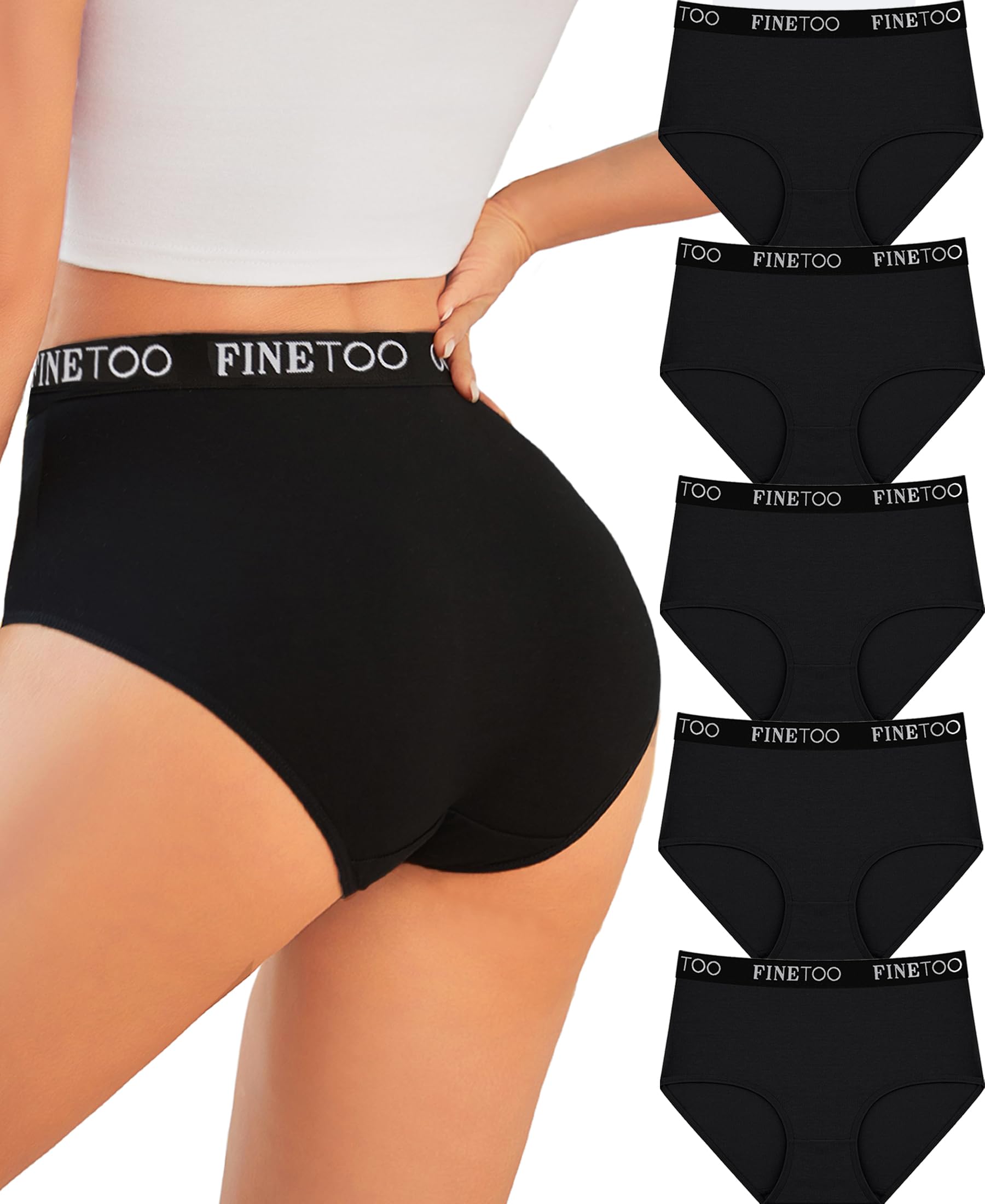 FINETOO 5er Pack Baumwoll Unterwäsche Damen Unterhosen Frauen Baumwolle Hohe Taille Stretch Slips Damen Cotton Atmungsaktiv Underwear Weich Panties Mehrpack S-XXL