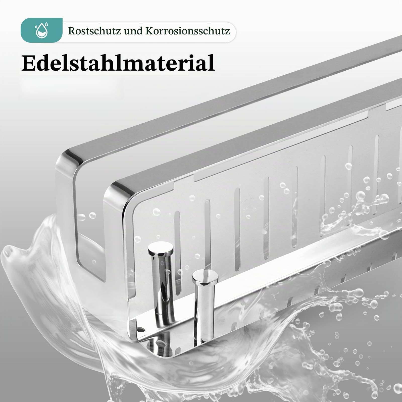 Duschablage Edelstahl Badezimmer Organizer, Duschregal mit Haken für Shampoo und Duschgel (Silber) (30cm)