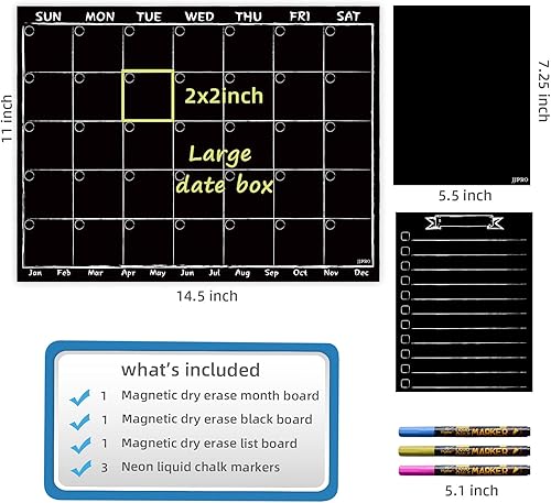 Miniatura 2 de Pizarra magnética para calendario mensual con marcadores de tiza líquidos brillantes en neón – Pizarra de planificación mensual para refrigerador