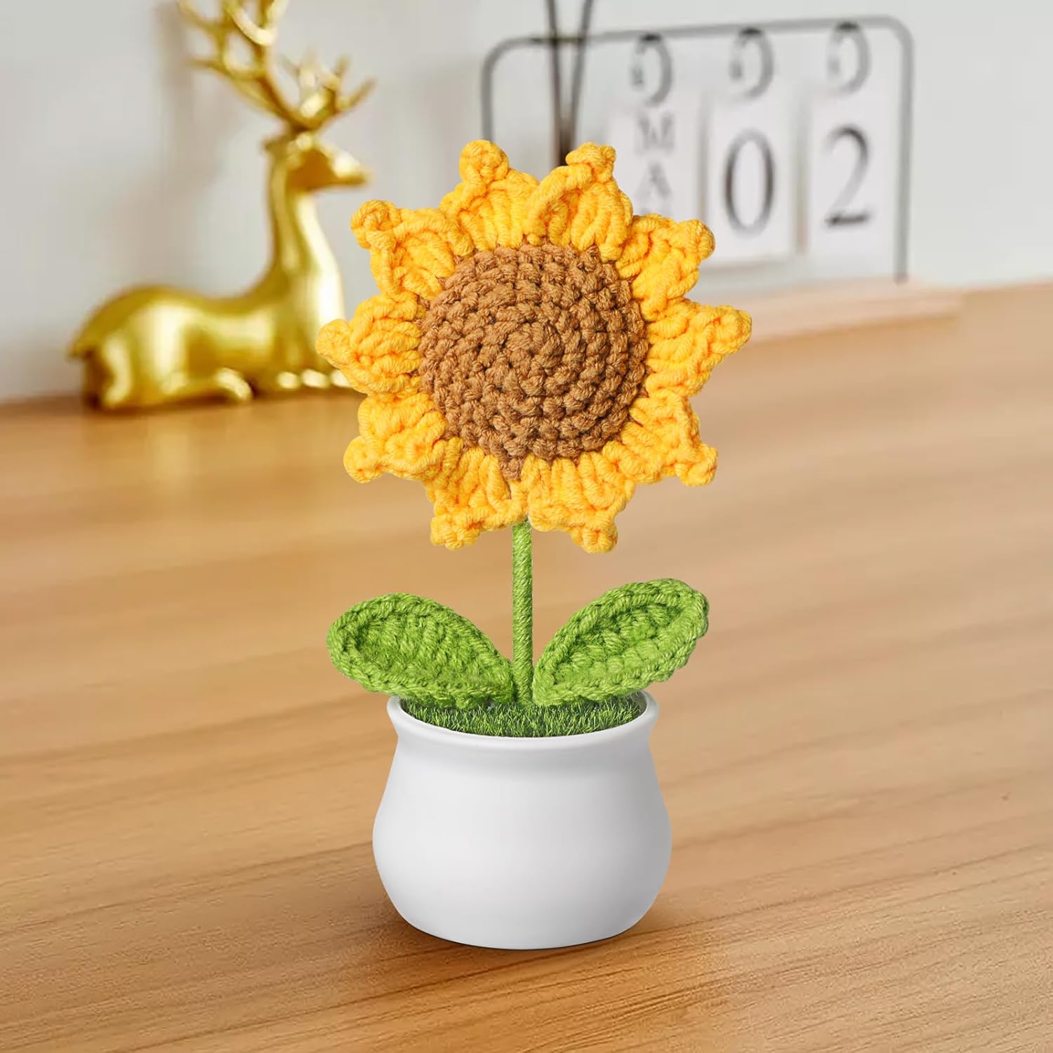 Crochet Flowers - Artificial Sunflower Giifts for Women - Handmade Knitted Flower for Car Dashboard Decor - Office Desk Home Decoration - Funny Gifts on Birthday Christmas - Image 7