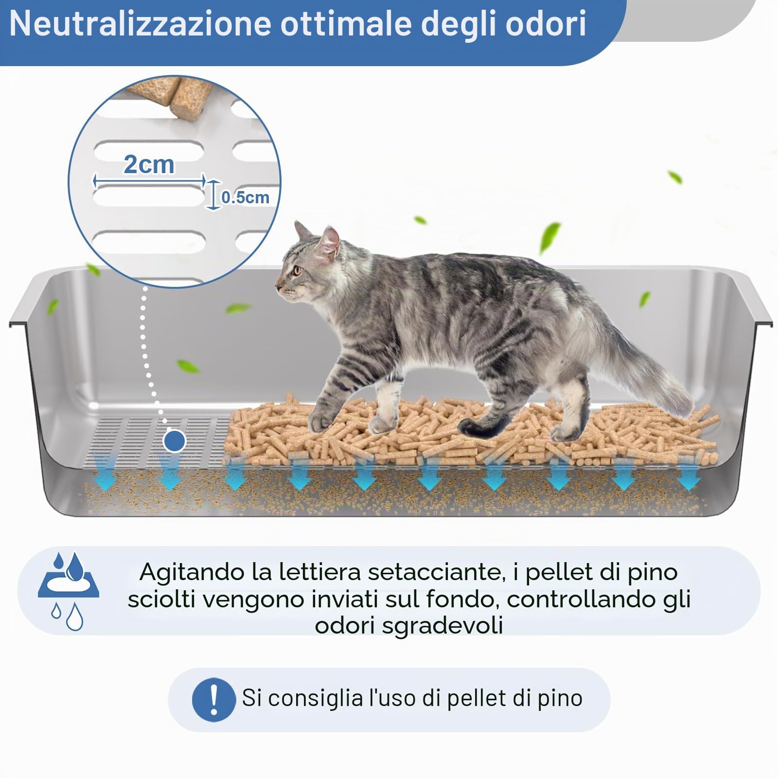 Lettiera setacciata in acciaio inox con coperchio (L)