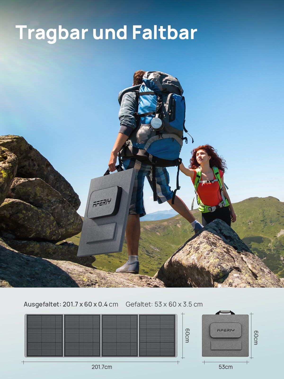 AFERIY Faltbares Solarpanel 200W, Solarmodul mit 5 Ausgängen, faltbares monokristallines Silikon-Solarpanel, IP65, hohe Umwandlung & Effizienz für Camping Garten Laptop