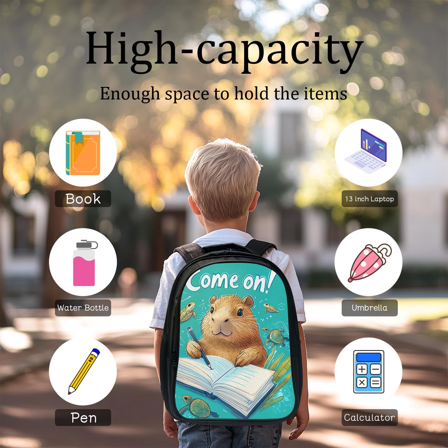 Funny Capybara Backpack School Bag 3PCS Backpack 16 Inch with Lunch Bag Set Lightweight for Teen Boys Girls Kids Elementary Middle School - Image 3