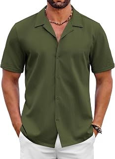 Mens 2025 Fashion Textured Shirts Short Sleeve Summer Beach Shirt Casual Button Down Shirts