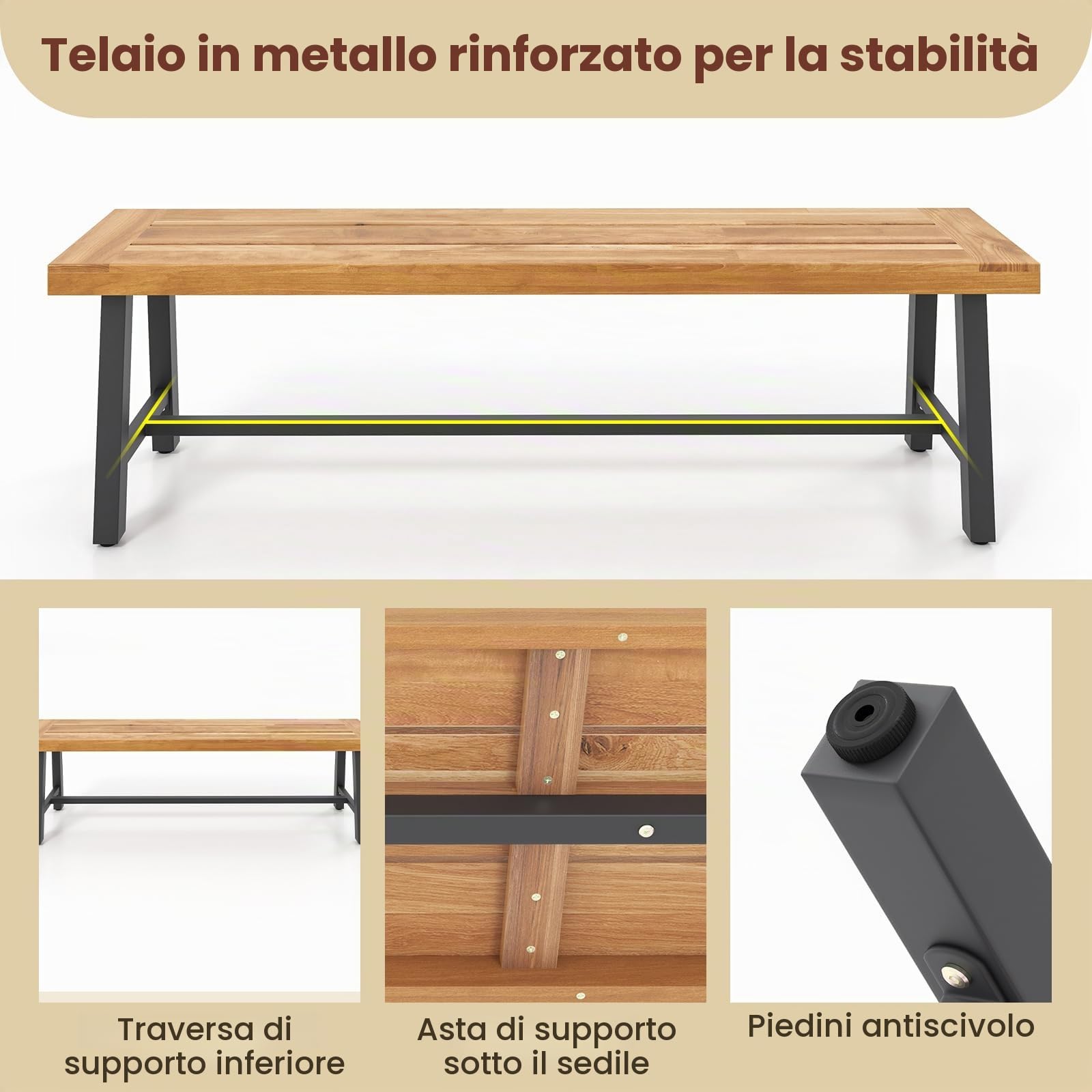GIANTEX Panchina da Giardino in Legno di Acacia per Esterni, 160 CM di Lunghezza, Panchina da Patio per Giardino, Può Ospitare Fino a 3 Persone, Capacità di Carico 360 KG (1)