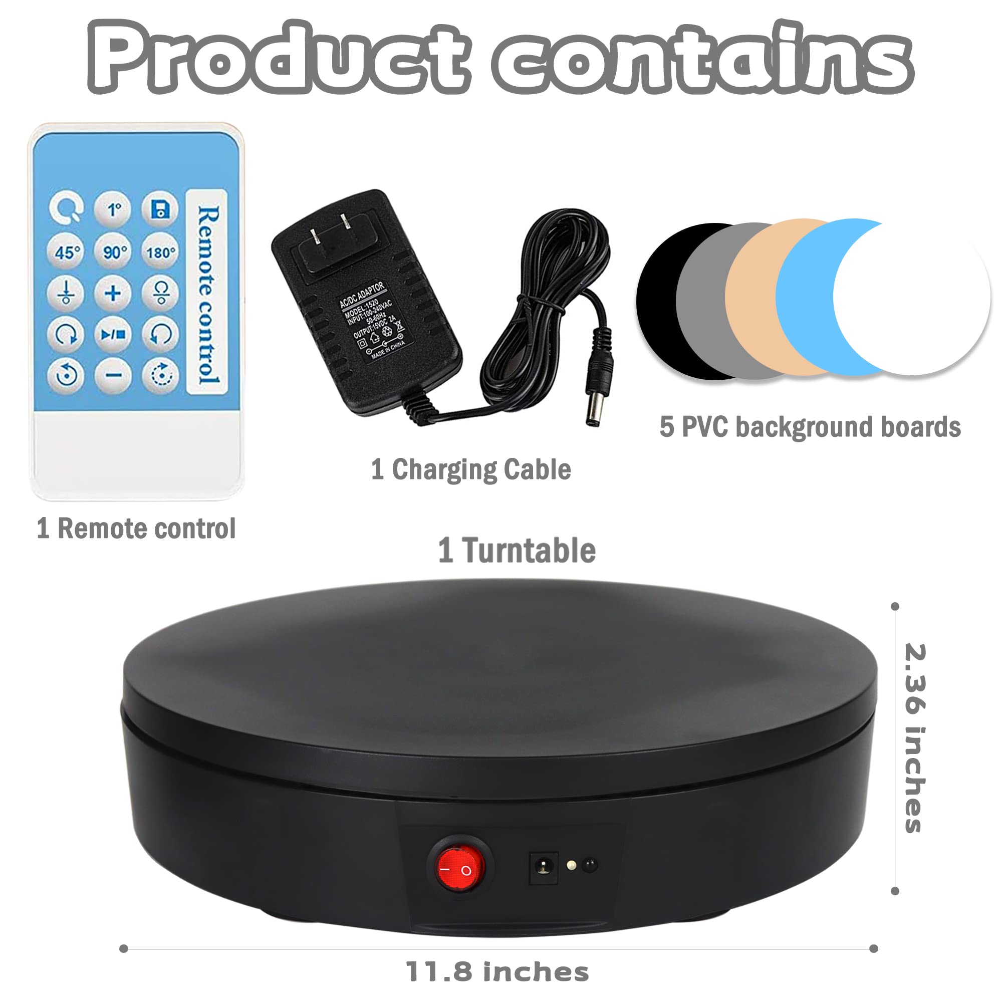 Plateau Tournant Électrique 360° 30 Kg – Diam. 20 Cm – Télécommande + Charge USB – Idéal Photos/Vidéos Produits
