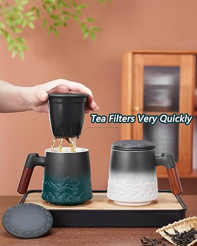 Vista 61 de ZENS Taza de té con infusor y tapa para remojar hojas sueltas, taza infusor de té de cerámica en relieve de 16.9 onzas, difusor de té con mango