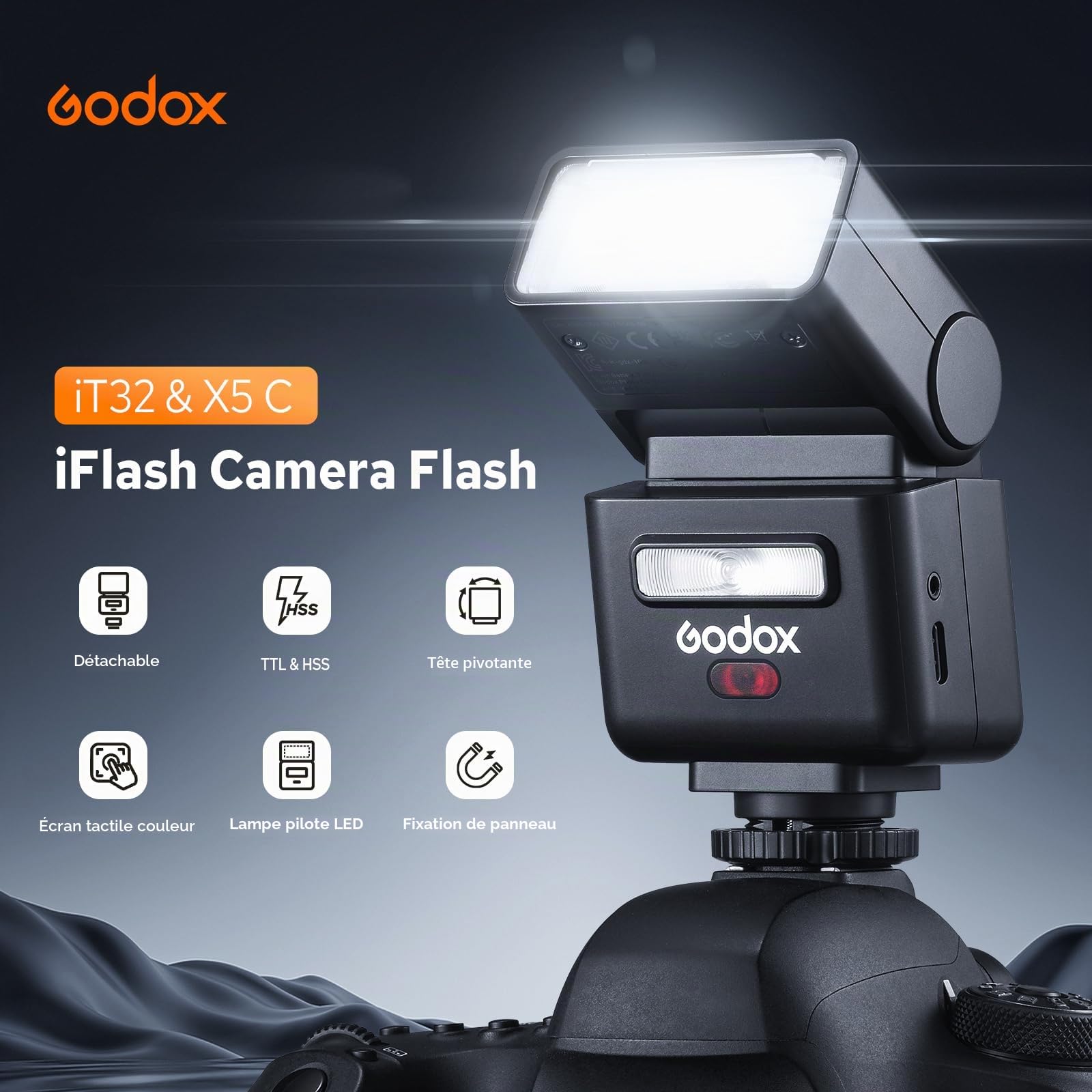 Godox iT32 TTL Flash avec Godox X5C Déclencheur pour Appareil Photo Canon, 2,4G HSS 1/8000s Flash, 510 Eclairs à Pleine Puissance, Écran Tactile, Récepteur et Diffuseur Intégré, Griffe Magnétique