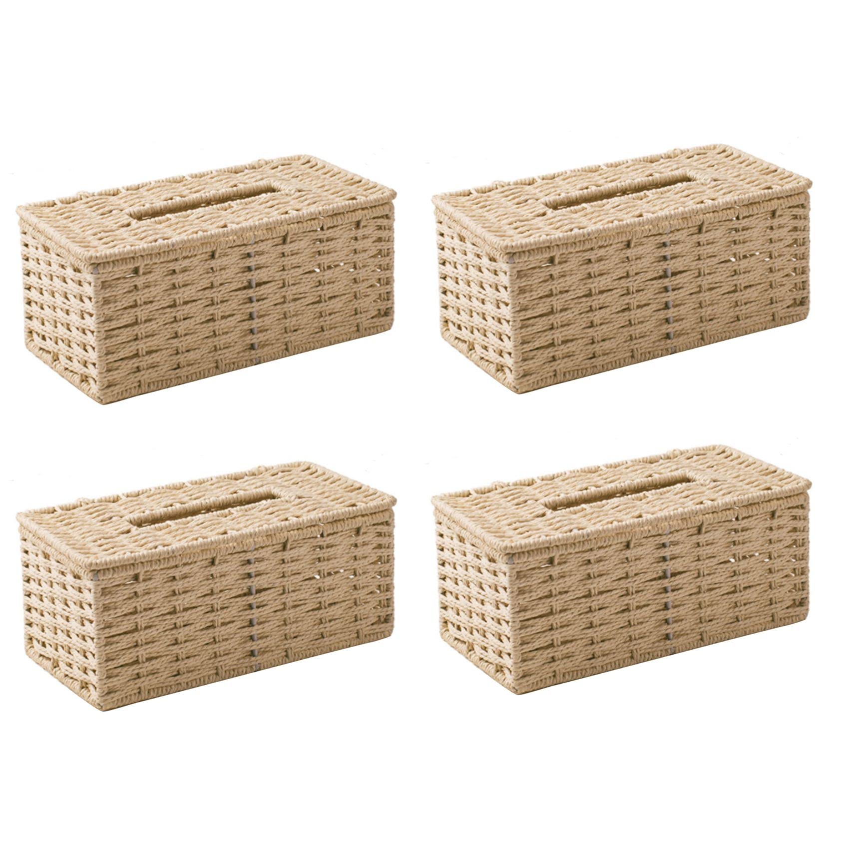 Hndhbfgrt 4X Rattan Tissue Box, Vintage Napkin Holder, Case Clutter Storage Container Cover, Living Room Desk Decoration (Beige)