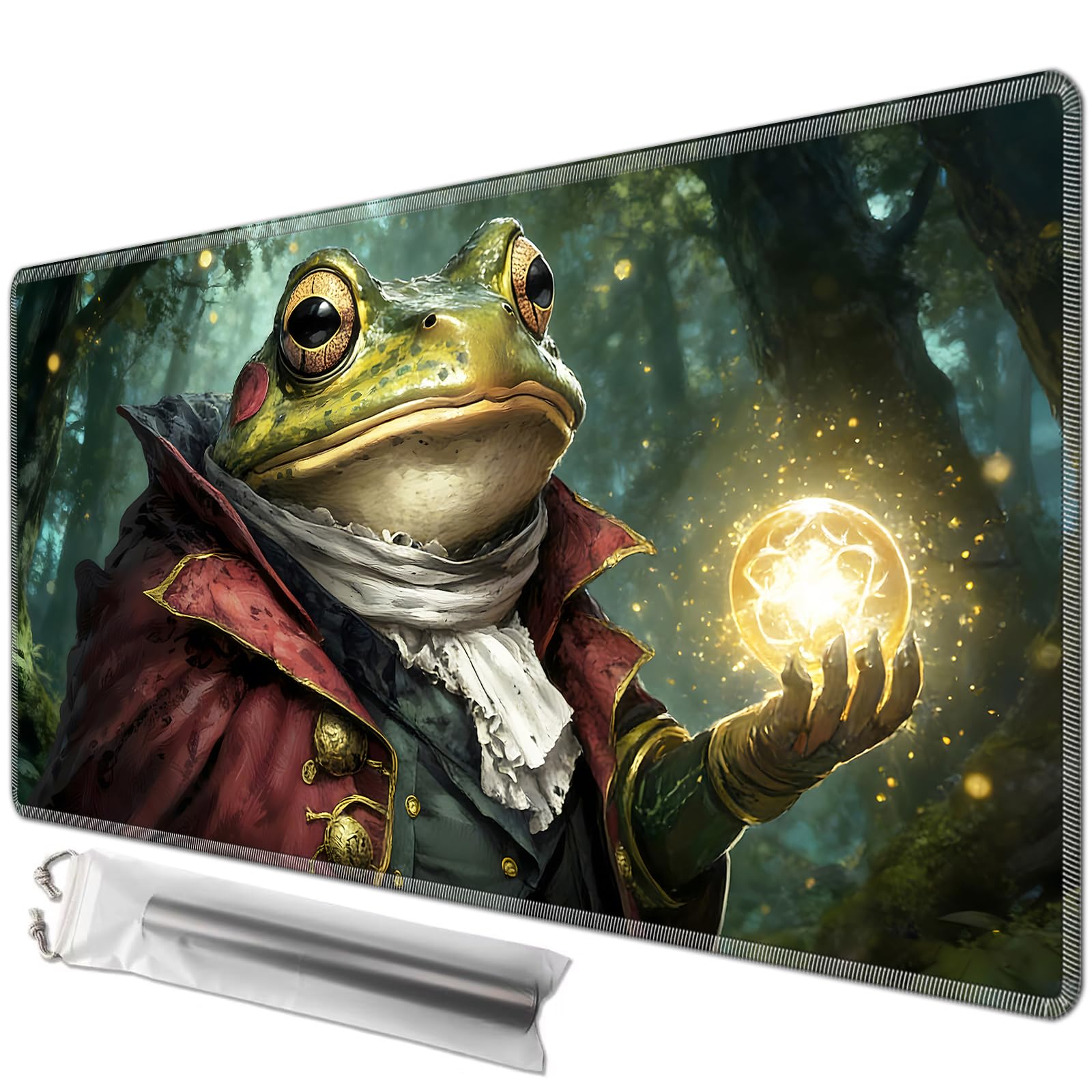 JANENFNA Playmat for MTG,Game Play Mat for MTG TCG 24 x 14 inches, Premium Stitched Non-Slip Rubber Tabletop, Magic Play mat Card Game Mat for Magic The Gathering,Battle Game,Frog Forest Magician โ image 1