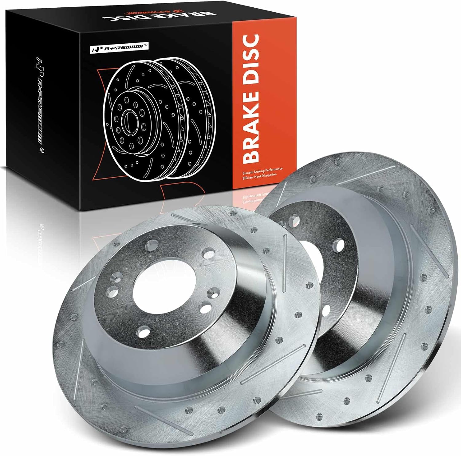 A-Premium 11.89 Inch (302mm) Rear Drilled and Slotted Disc Brake Rotors Set Compatible with Select Hyundai and Kia Models - Santa Fe 10-18, Santa Fe XL 14-19, Sorento 11-19, Sedona 15-20 2-PC Set