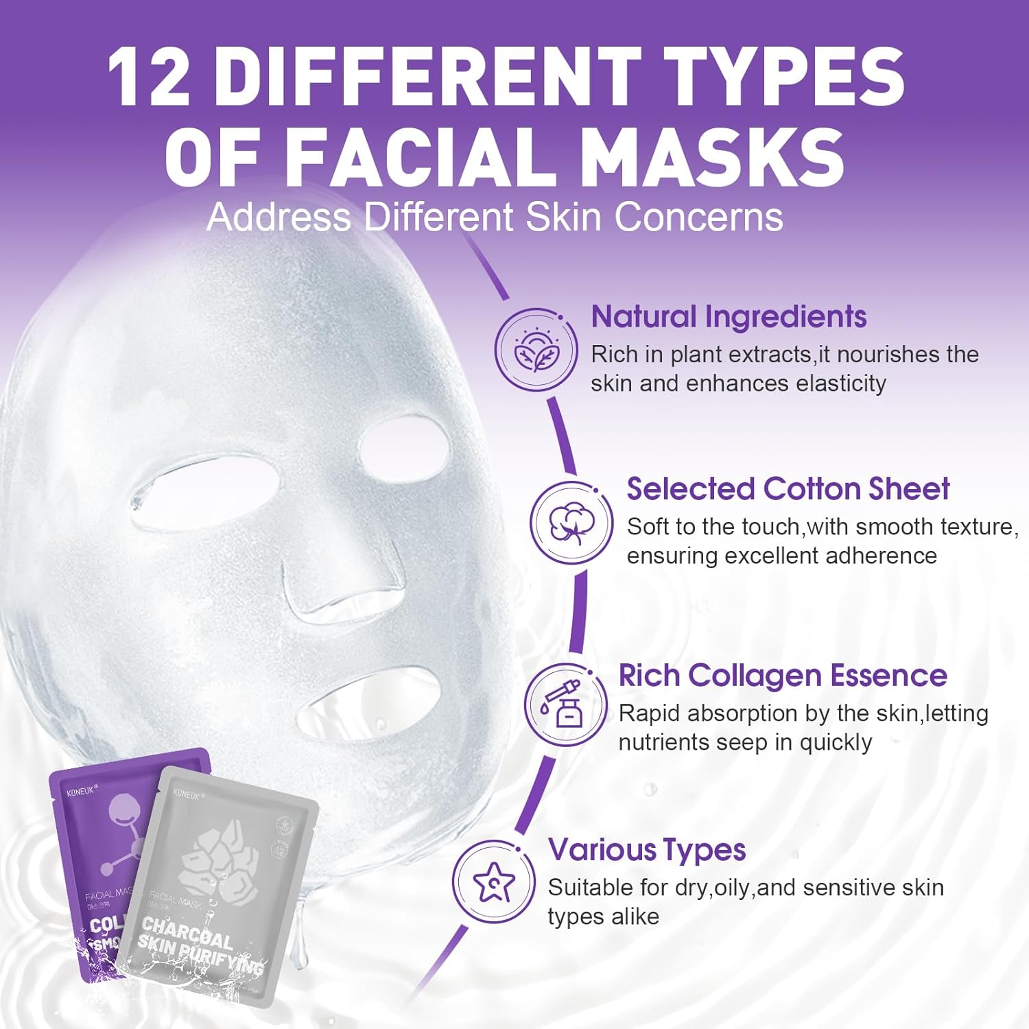 24 Pack Sheet Hydrating Face Masks Skincare, Soothing & Moisturizing Face Mask for All Skin Types, Bulk Collagen Face Mask for Women Skin Care, Facial Masks Set Spa Gifts for Women - Image 2