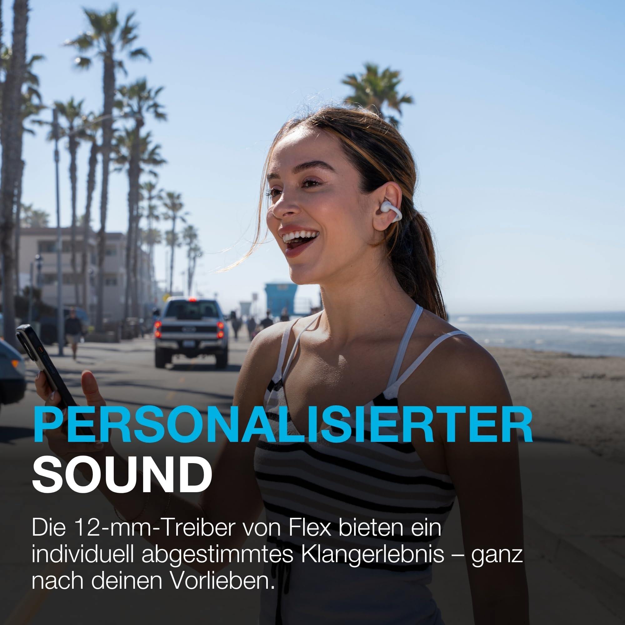 JLab Flex Open Ear Kopfhörer - Open Ear Earbuds, Manschetten-Design Clip-On-Kopfhörer, 21 Stunden Akkulaufzeit, Headphones Mit Bluetooth Multipoint, MEMS-Mikrofon, Mit App Anpassen - Weiß