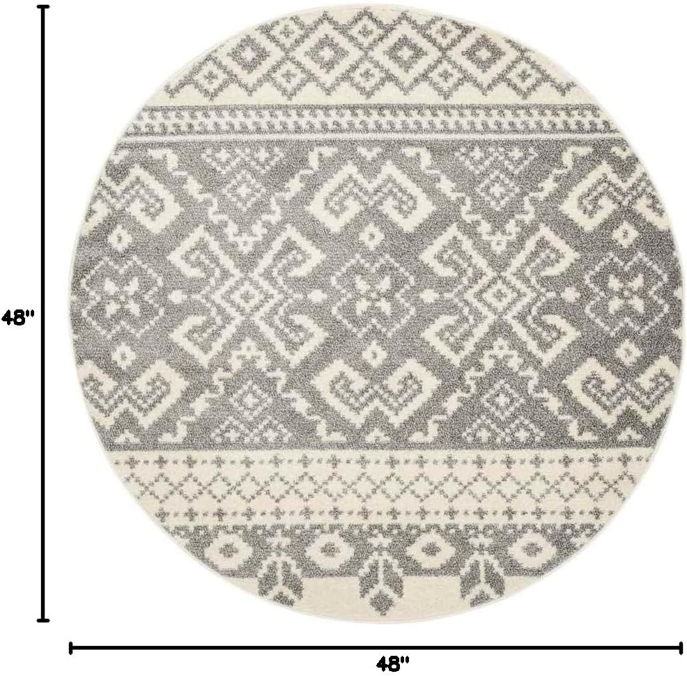 SAFAVIEH Adirondack Collection 4' Round Ivory / Silver ADR107B Rustic Boho Non-Shedding Dining Room Entryway Foyer Living Room Bedroom Area Rug