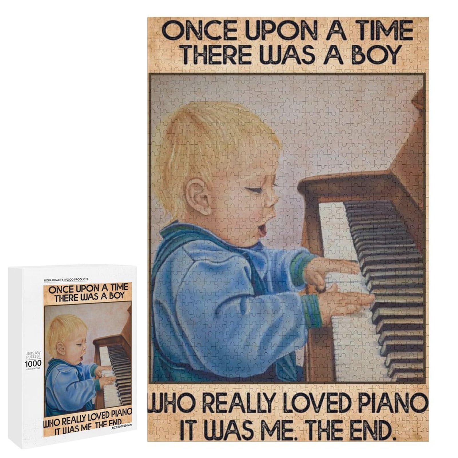 Jigsaw Puzzles for Adults Once Upon a time There was a boy who Really Loved Piano 1000 Pieces Wooden Jigsaw Puzzle for Adults and Kids Educational Puzzle Decorations Gift, Style-18