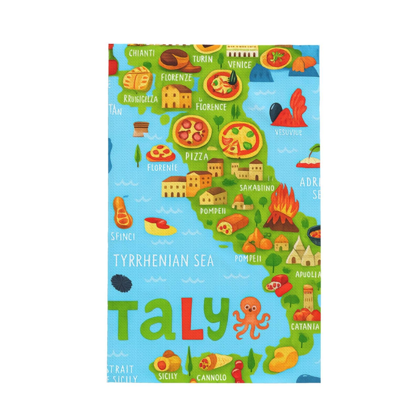 Xxahnbm Black Italy Map With Food Icons Print Waffle Kitchen Towel,Absorbent Hand Towel