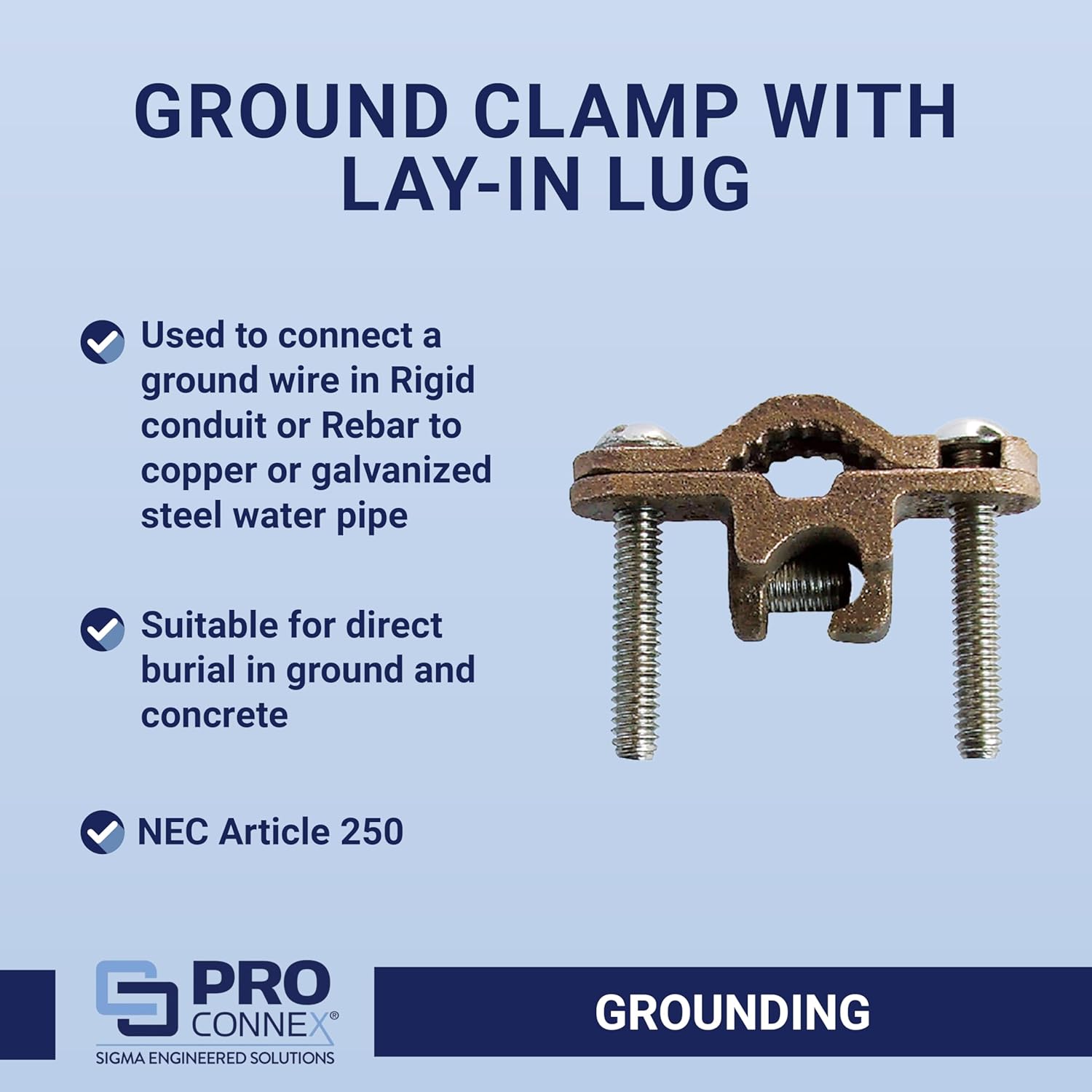 Sigma Engineered Solutions ProConnex 42309 Ground Clamp with Lay-In Lug 1/2 To 1-Inch Conduit Fitting, 1-Pack