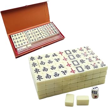 Mah Jongg Set Traditional Games Mahjong Club Set with Presentation Case Chinese Numbered Mahjong Set for Home Travel Leisure 144 Cards including 8 Bonus Tiles + 2 Sizes + 2 Blank Tiles
