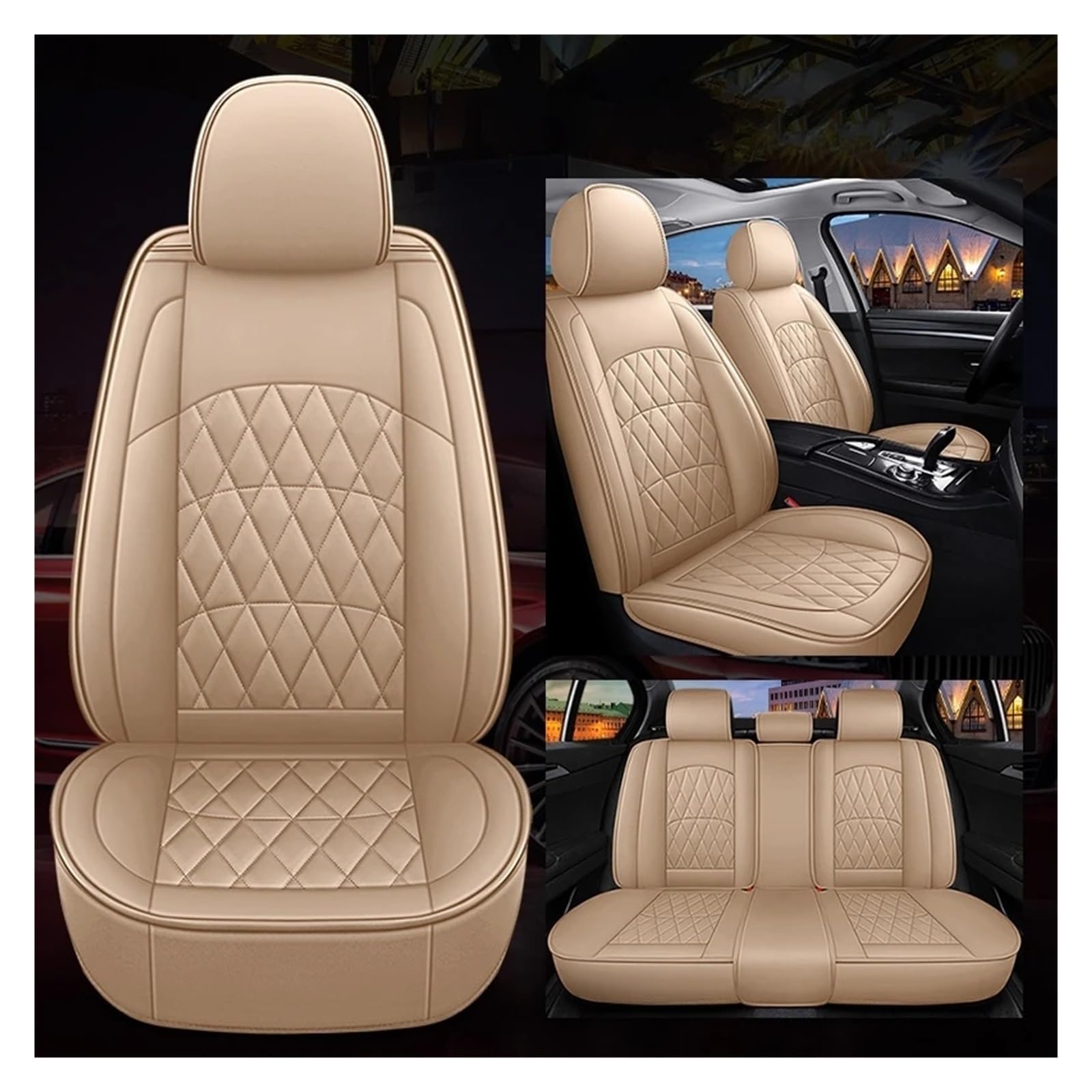 SWEPER Copri Seggiolino Auto Per Breeze per Vezel per City per Accord per Crosstour/coprisedile per auto stile universale/protezione per sedile Coprisedile Auto(Beige 5 Seats a)