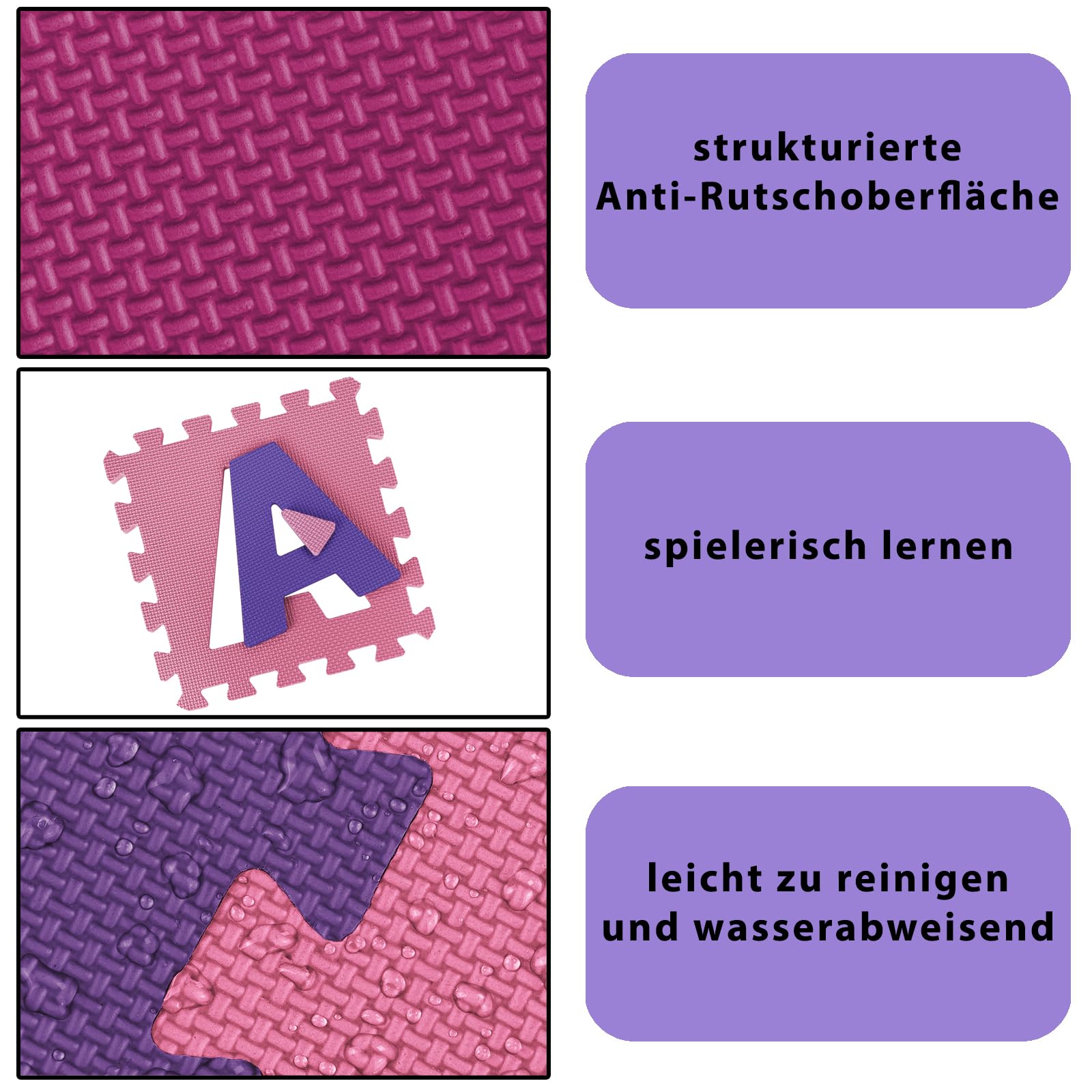 ALPIDEX Tappeto Gioco Puzzle Bambini 36 Pezzi Tappetino Neonato Morbido Gomma EVA Numeri Lettere Bimbi Neonati, Colore:Rosa
