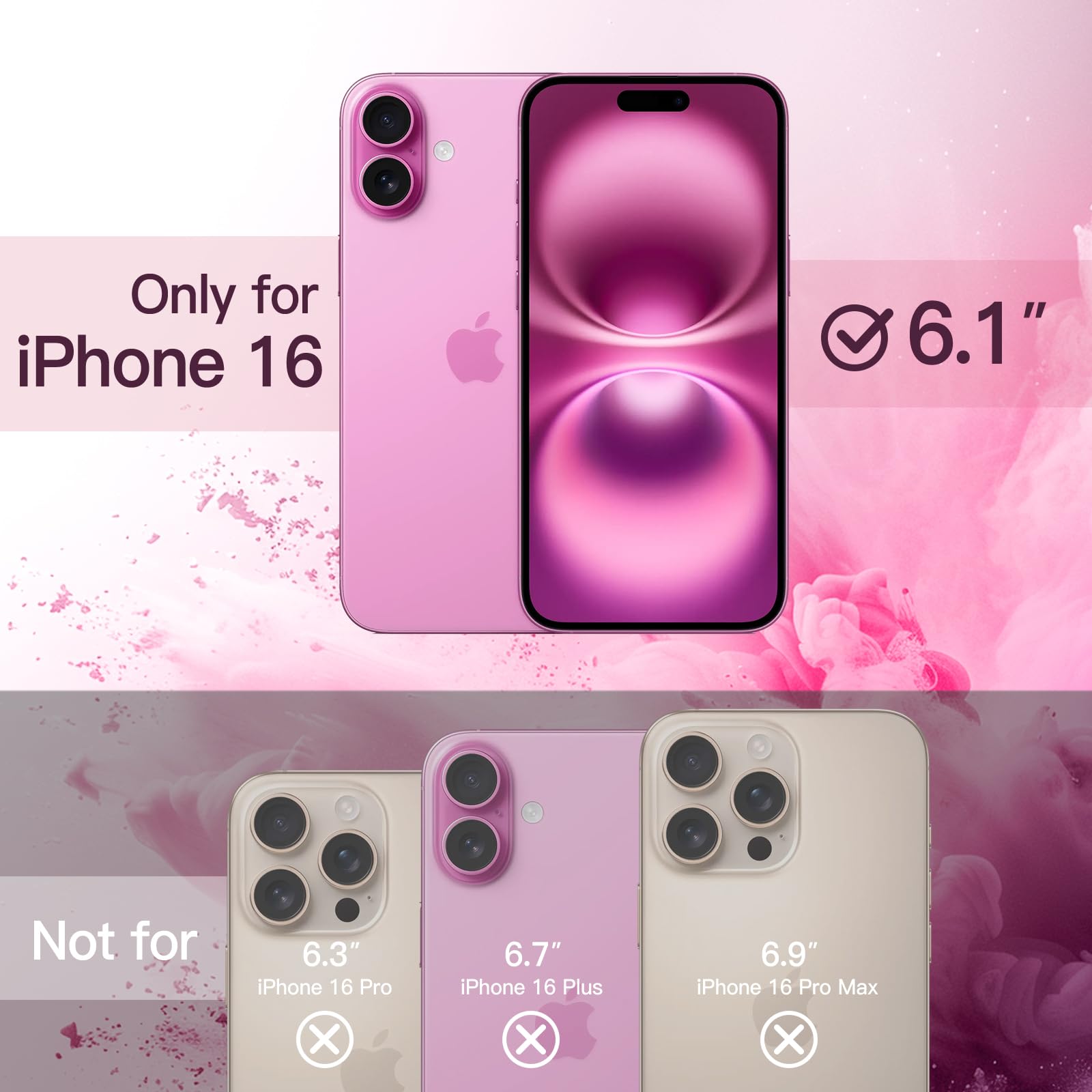 JETech Cover Magnetica per iPhone 16 6,1 Pollici Compatibile con MagSafe, Antiurto Paraurti Custodia, Solida Colore Opaco TPU Telaio, Anti-Graffio Retro Trasparente (Rosa)