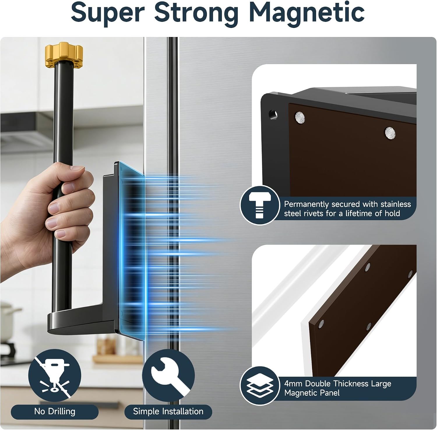 Magnetic Paper Towel Holder with Gold Locking Knob