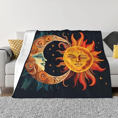 Manta de franela estampada decorativa, sol y luna, estrellas, manta suave para cama, sofá, decoración de silla, regalos para todas las estaciones,