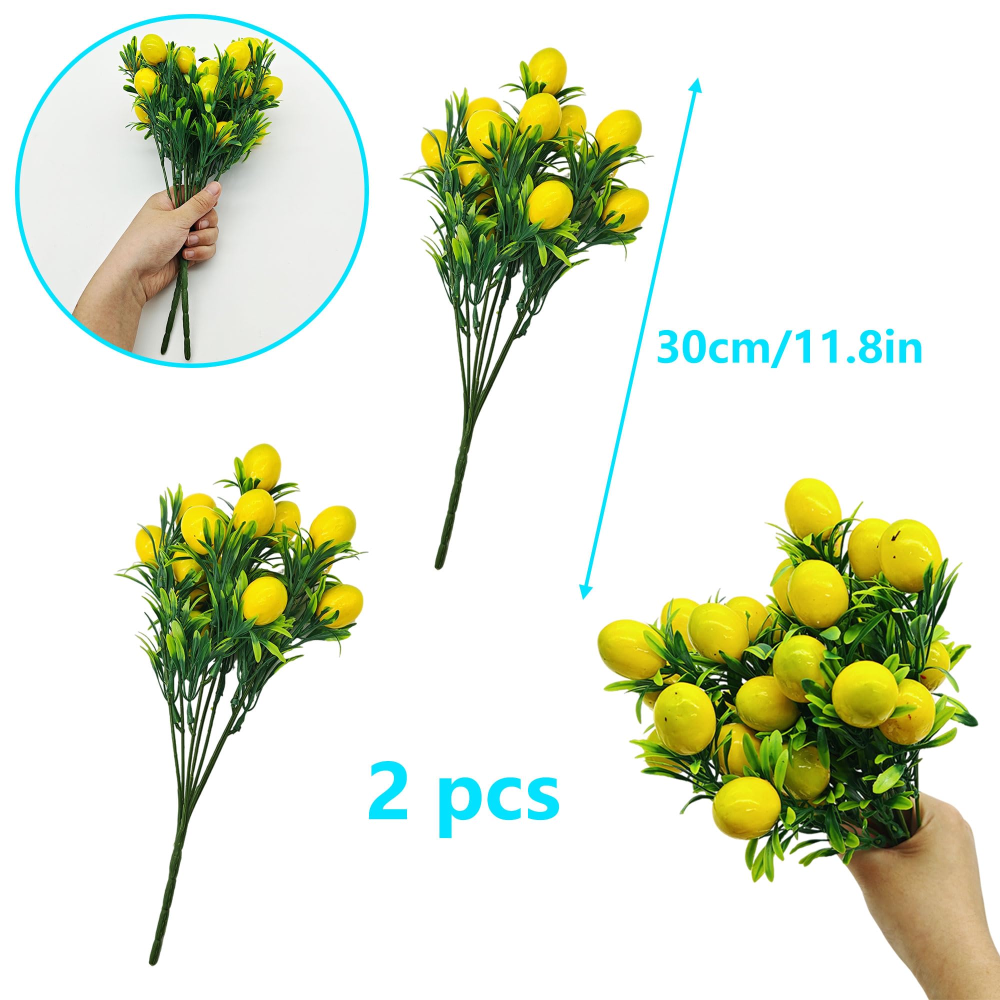 2 pcs Zitronenzweig Künstlich Gelb Mini Zitrone Lebensecht Künstliche Dekoration mit Blätter Zitronen Deko Künstlicher Zitronen Bonsai Gefälschte Obst Zweigstelle Simulation DIY Garten (A)