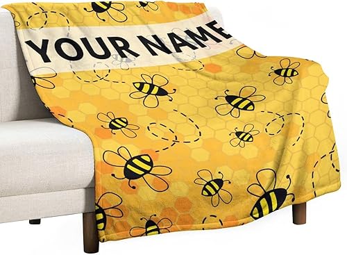 Miniatura 7 de Manta de abeja personalizada con nombre para niños, suave, mullida y acogedora, manta tamaño regazo de 30 x 40 pulgadas, para sofá, oficina,