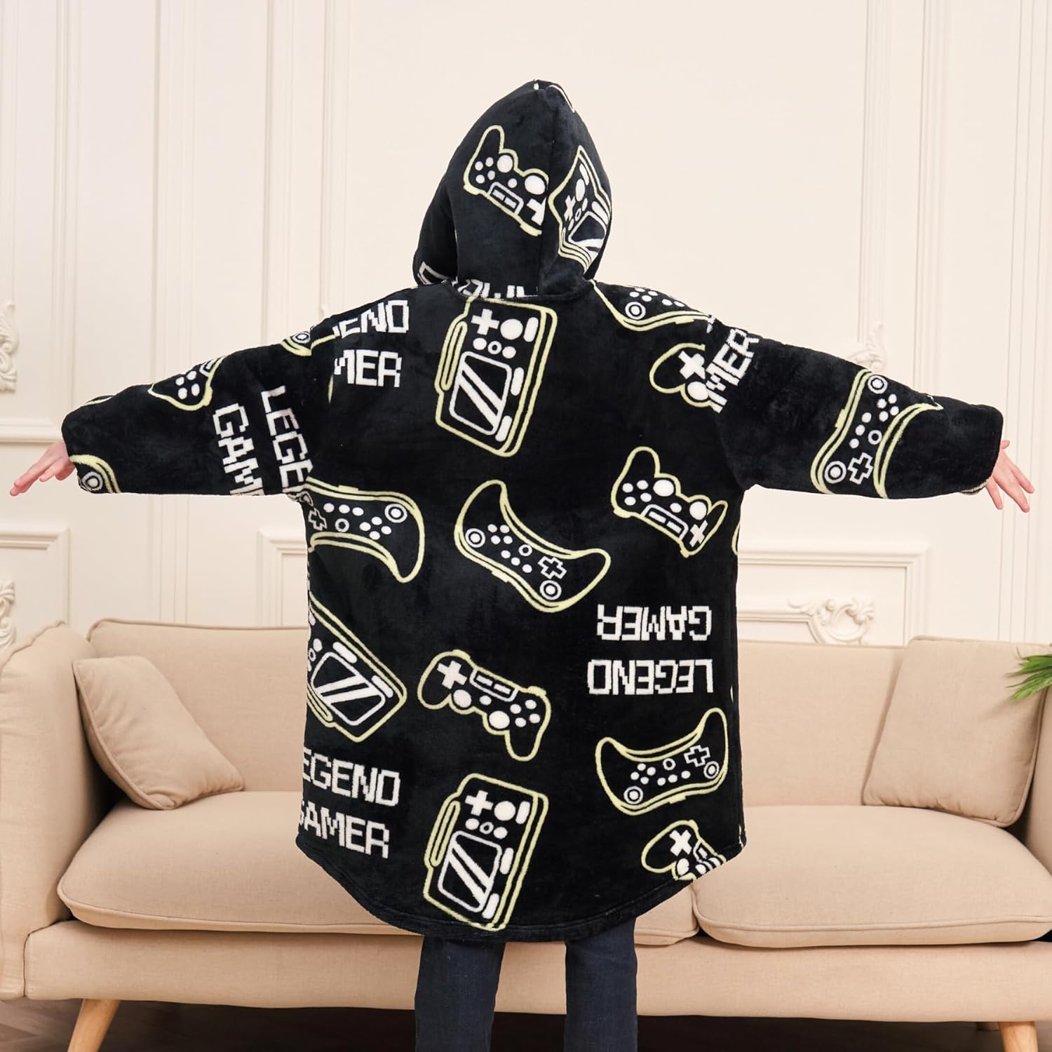 Game Controller Wearable Blanket Hoodie for Boys Gamer Oversized Hoodie for Kids