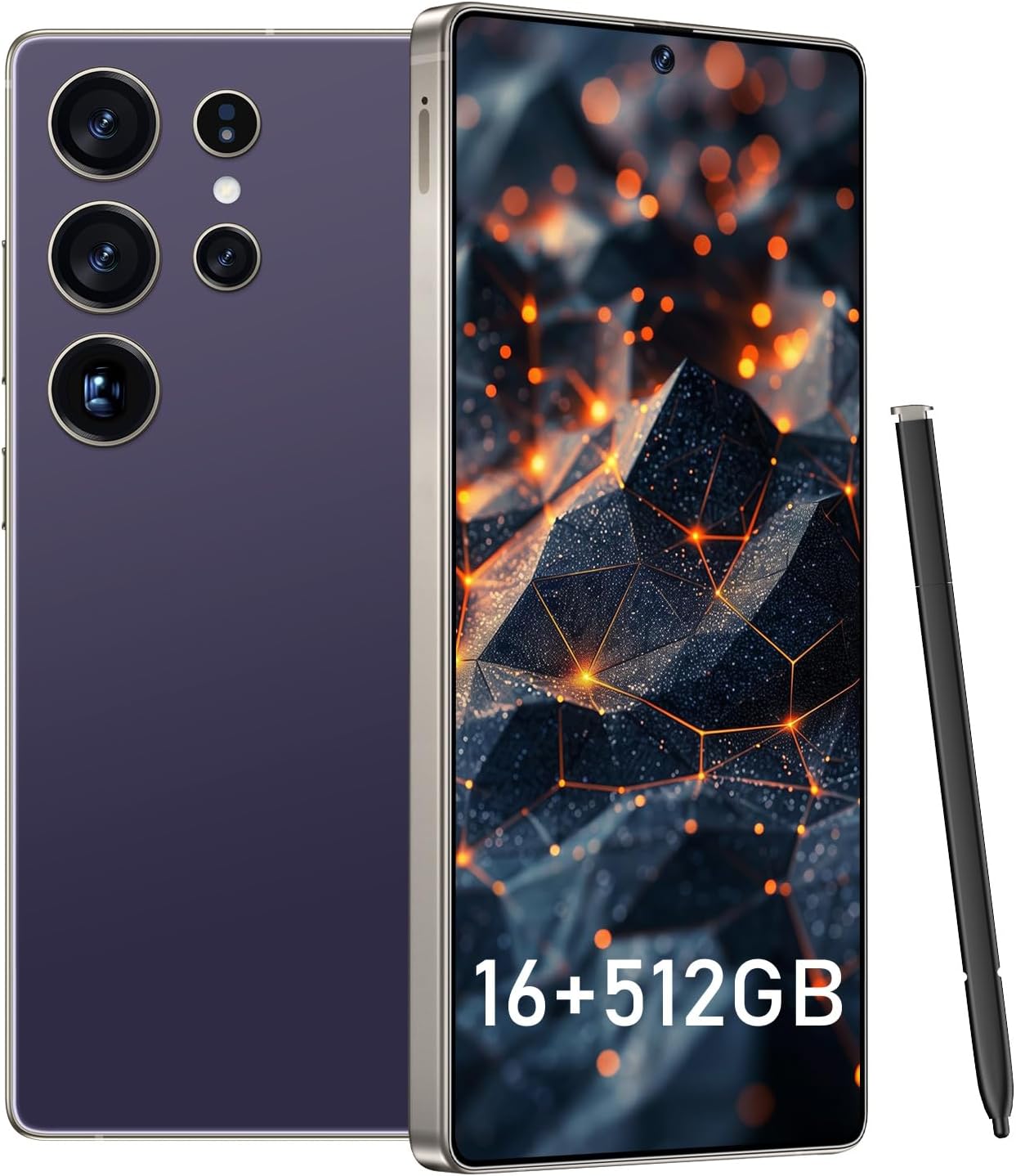 I25 Ultra Smartphone 16GB+512GB Android 14 Smartphone, 6.99" FHD+ Display, 7000mAh Battery, 108MP+68MP Dual Camera, Built-in Pen Stylus, Fast Performance Large Memory (Purple)