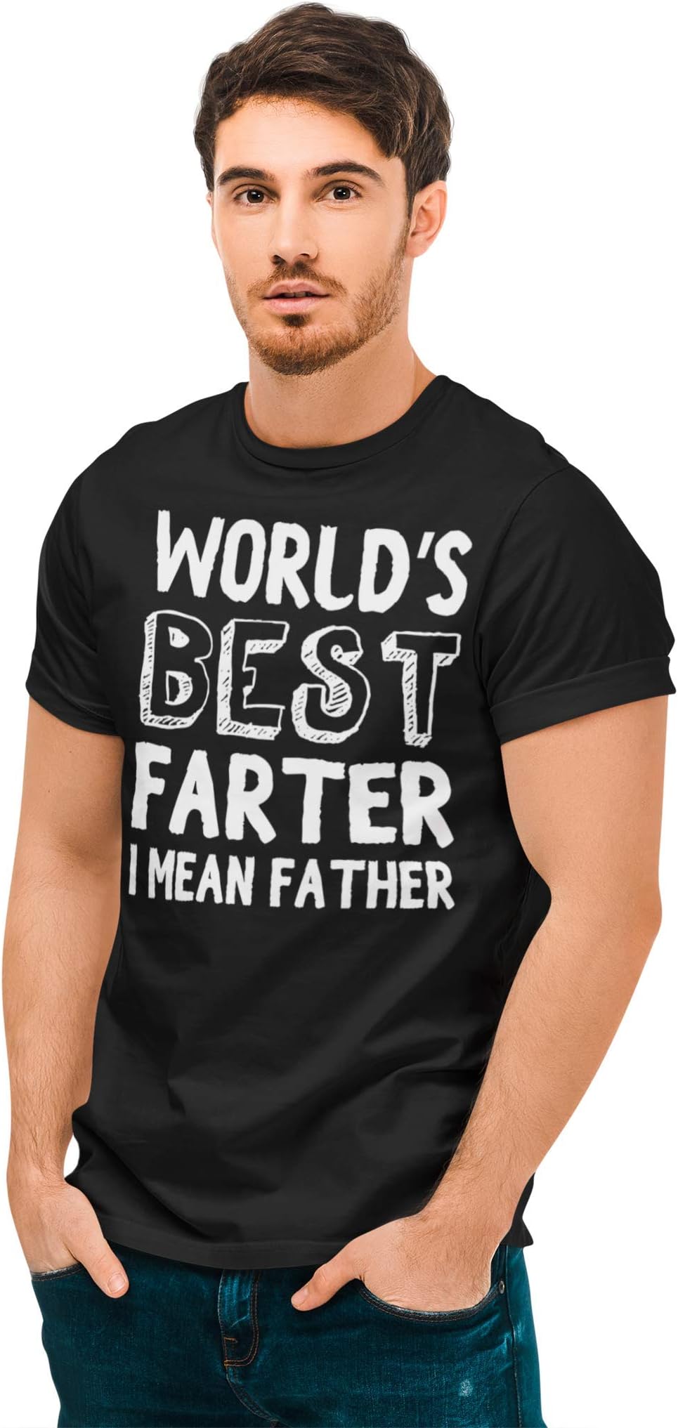 World's Best Farter I Mean Father - Fathers Day T-Shirt - Black, Medium