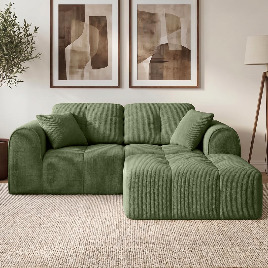 skølm Vanaheim Sofa 2-Sitzer mit Hocker, Cloud Couch, Dunkelgrün, 2 Kissen