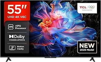 55V6C-UK 55” Direct LED TV, 4K HDR TV, Smart TV Powered by Google TV (Dolby Vision & Atmos, Motion clarity, compatible with Google Assistant & Alexa)