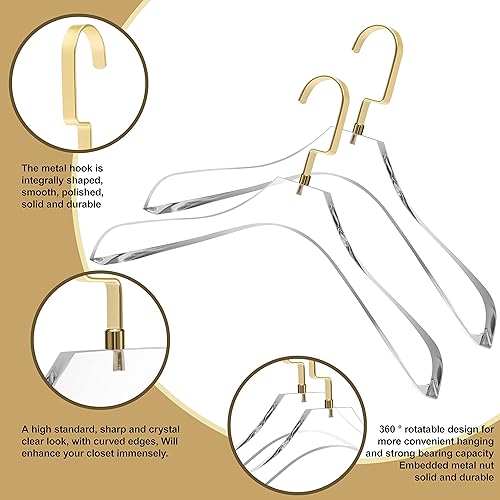 Miniatura 2 de Perchas de acrílico transparentes de calidad para traje de abrigo, paquete de 20, ganchos anchos de plata mate, percha para vestido, traje,