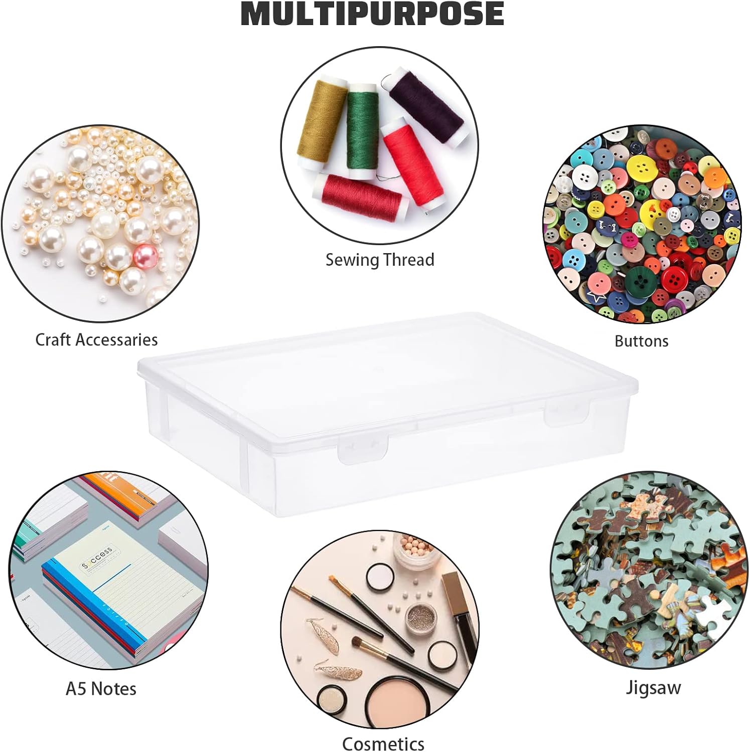 BTSKY Clear Plastic Storage Box with Flap Lid, Multipurpose Craft Organizers and Storage Box Art Supply Storage Organizer Plastic Sewing Box for Beads Pencils Notebooks, 6 Pack Medium