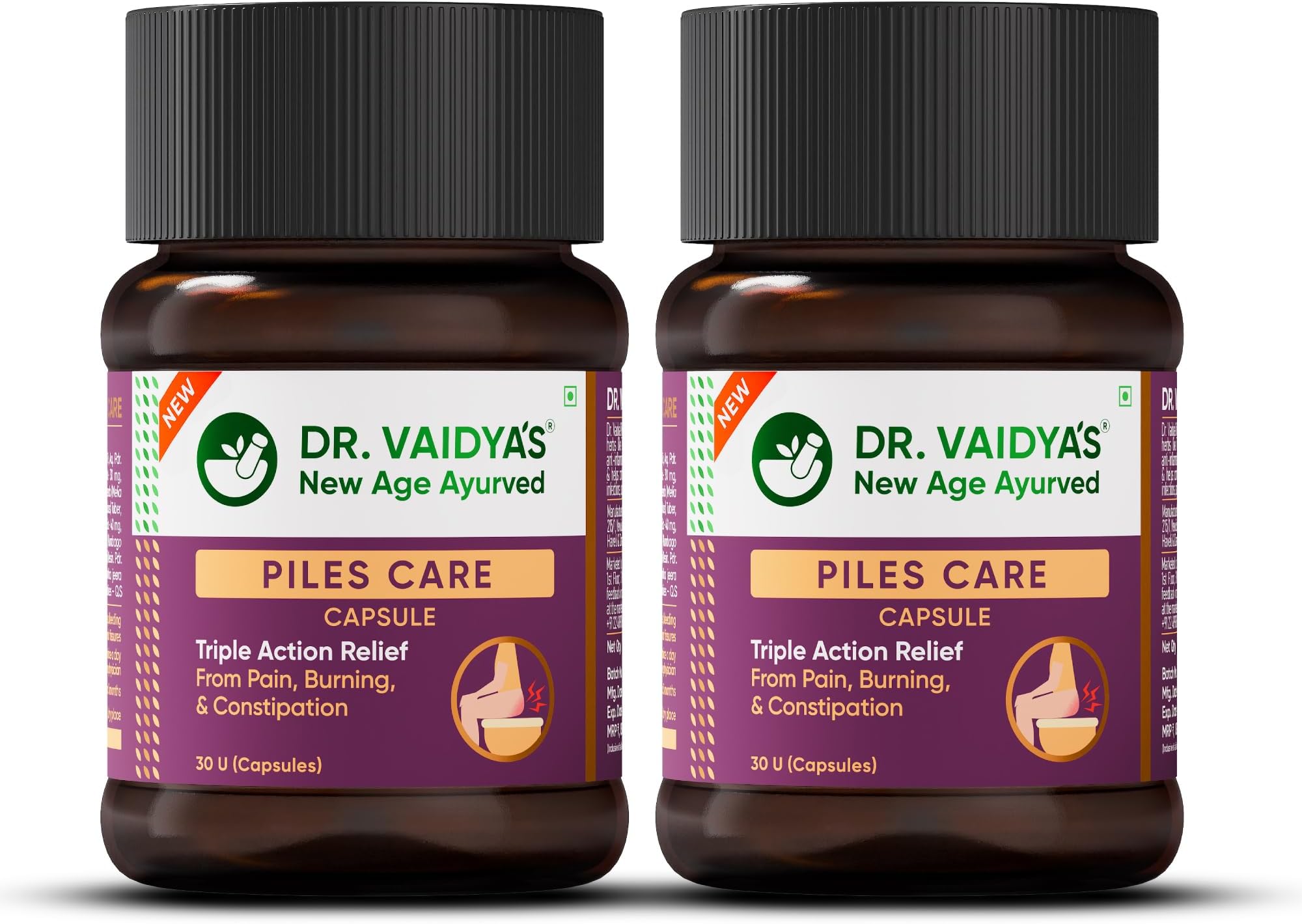 Dr. Vaidya’s Piles Care Capsules | Ayurvedic Piles Medicine for Natural Relief from Hemorrhoids, Fissures & Fistula | Reduces Pain, Itching & Bleeding | With Nagkeshar | (30 Capsules per Pack), Pack of 2