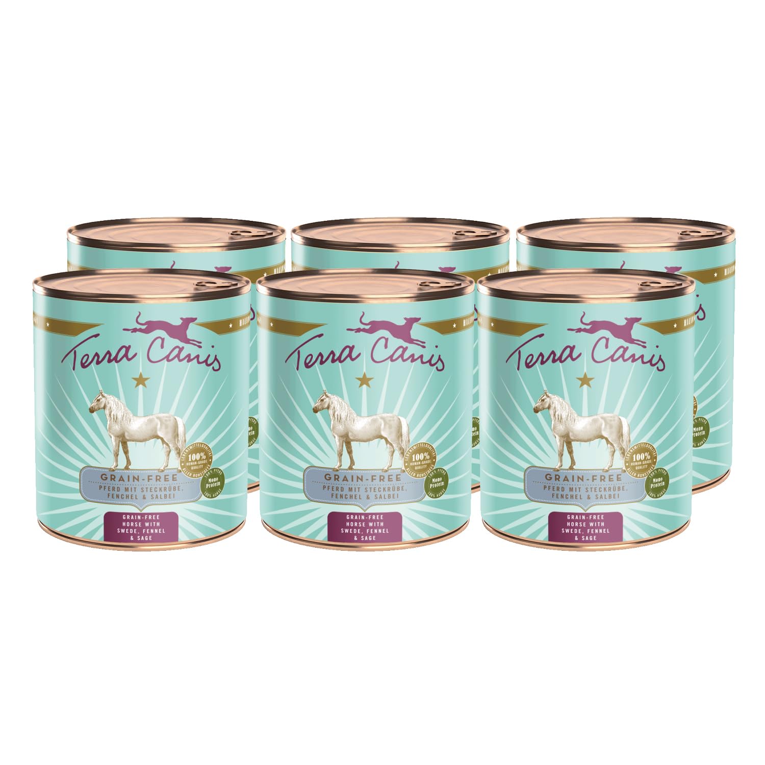 Terra Canis-Hundefutter nass getreidefrei 6x800 g, mit Pferd, Steckrübe, Fenchel & Salbei - Premium-Nassfutter für ausgewachsene Hunde mit Rohstoffen in 100% Lebensmittelqualität