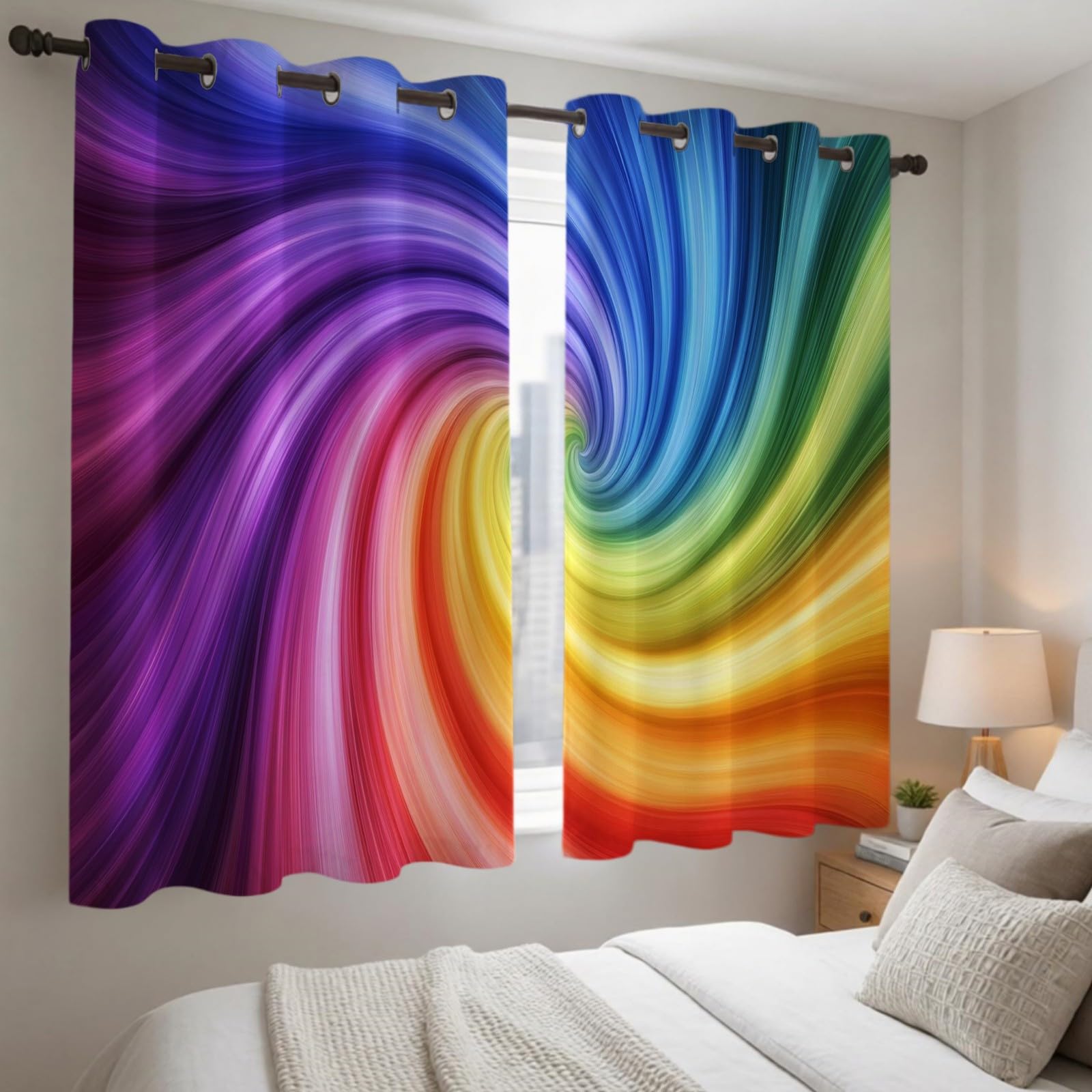 Rideaux Occultants Thermiques Lot de 2, Motif en Spirale géométrique 140L X 175H cm Isolation Contre Le Froid et la Chaleur, pour Chambre et Salon