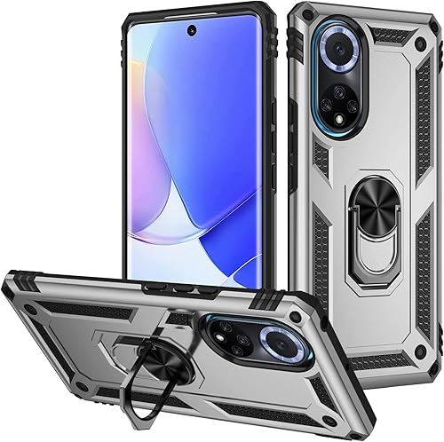 Funda compatible con Honor X7, compatible con Honor Play 30+ Plus con soporte de anillo, fundas 2 en 1, color plateado