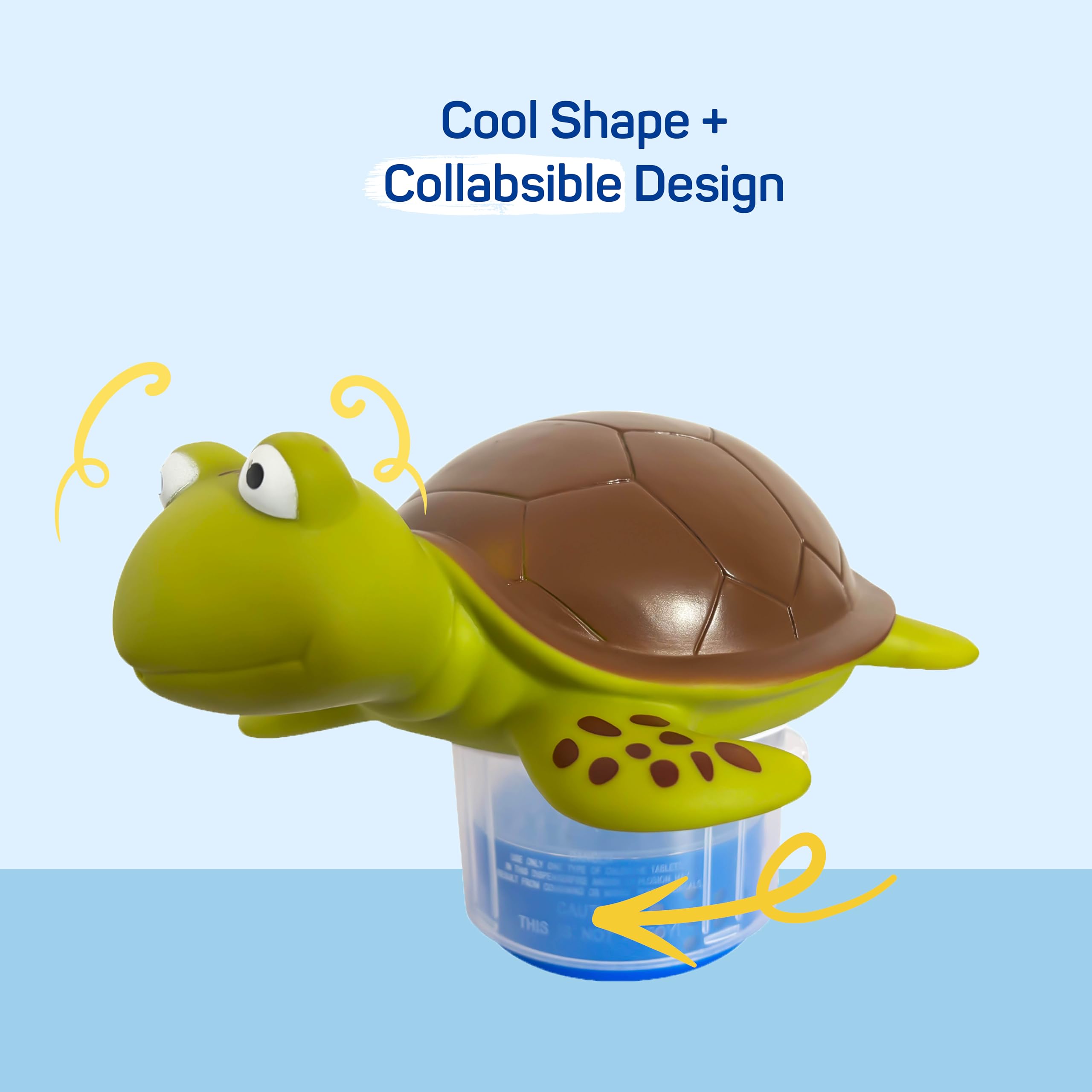Dispensador de cloro flotante en forma de tortuga para piscinas, se adapta a tabletas de 3 pulgadas, flotador de cloro para piscina con rejillas de ventilación de flujo ajustables, dispensador de