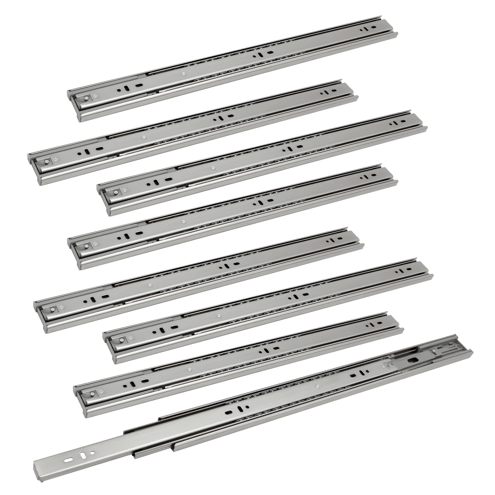 Prowadnice do szuflad 500 mm, pełne wysuwanie, prowadnice szuflad, nośność do 45 kg, z amortyzacją, szyna teleskopowa, obciążenie, 4 zestawy (8 sztuk)