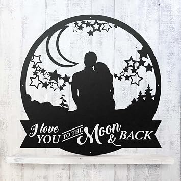RealSteel Love You to the Moon Metal Wall Art Valentines Day Gift for Her Romantic Steel Home Decor Anniversary, Wedding & Birthday Gift for Couples Romantic Gifts for Her 18", Rust